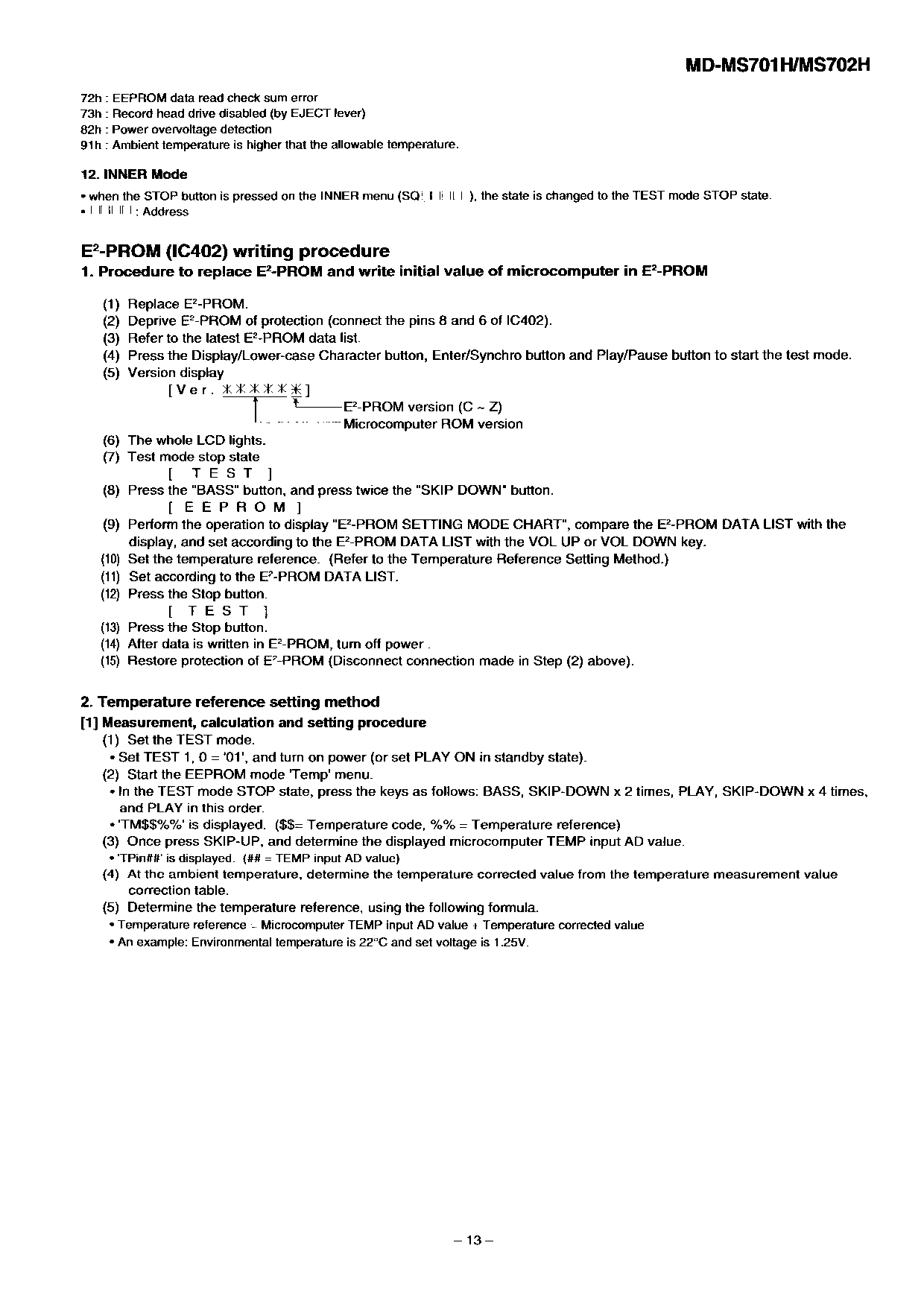 Sharp MD-MS701 Service Manual Index